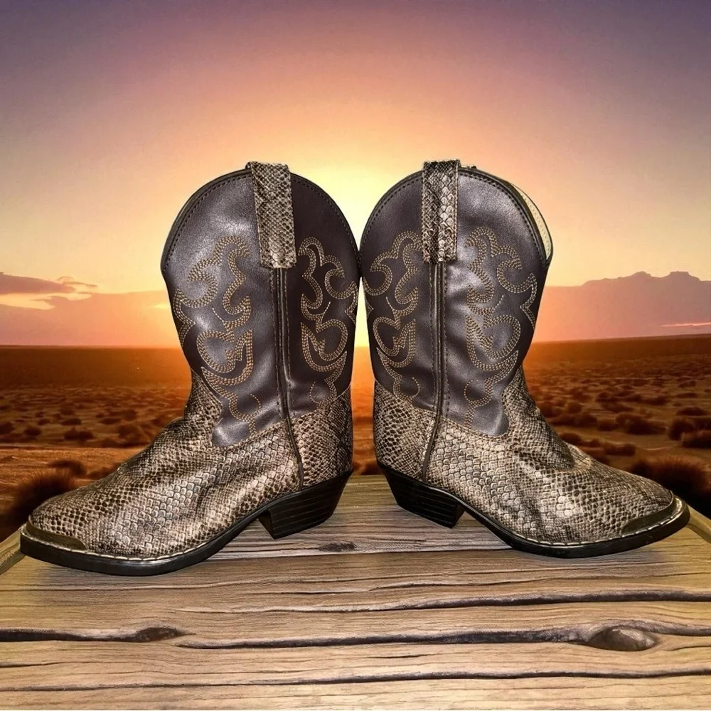 Smoky Mountain Boots Western Cowboy Boots Snakeskin Print Brown — Size 11.5 D